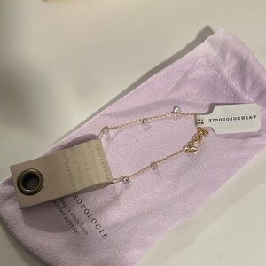Anthropologie Gold Chain bracelet with Clear Accents